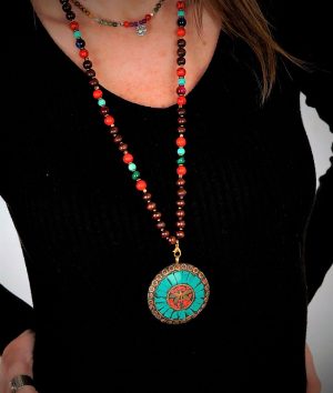 Collar libélula de minerales y ojo de tigre - Verde