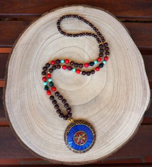 Collar libélula de minerales y ojo de tigre - Azul