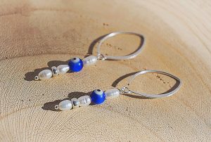 Pendientes de plata, perlas y ojo turco