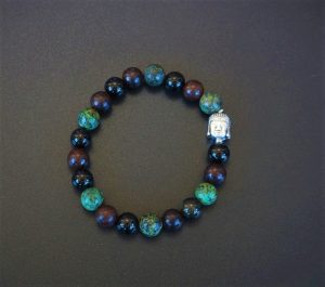 Pulsera de cuentas de sándalo, obsidiana y turquesa africana