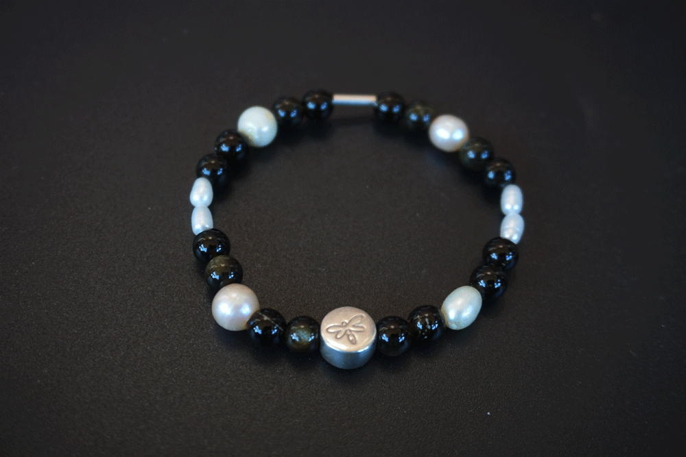 Set de pulseras de obsidiana, ágata, perlas y libélula de plata - Imagen 2